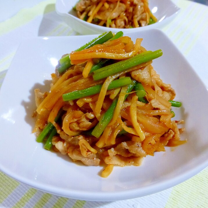 豚肉と竹の子とにんにくの芽のキムチ炒め